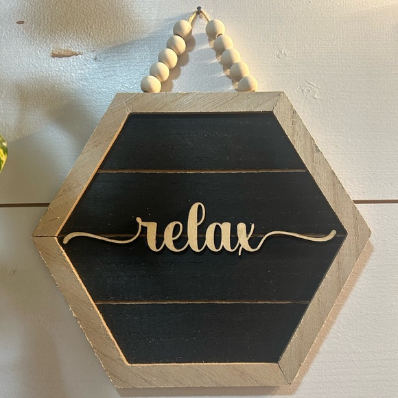 Set of 3 Bathroom Relax Soak Unwind Hexagon Bead Hanging Wall Art - Picture 2 of 4